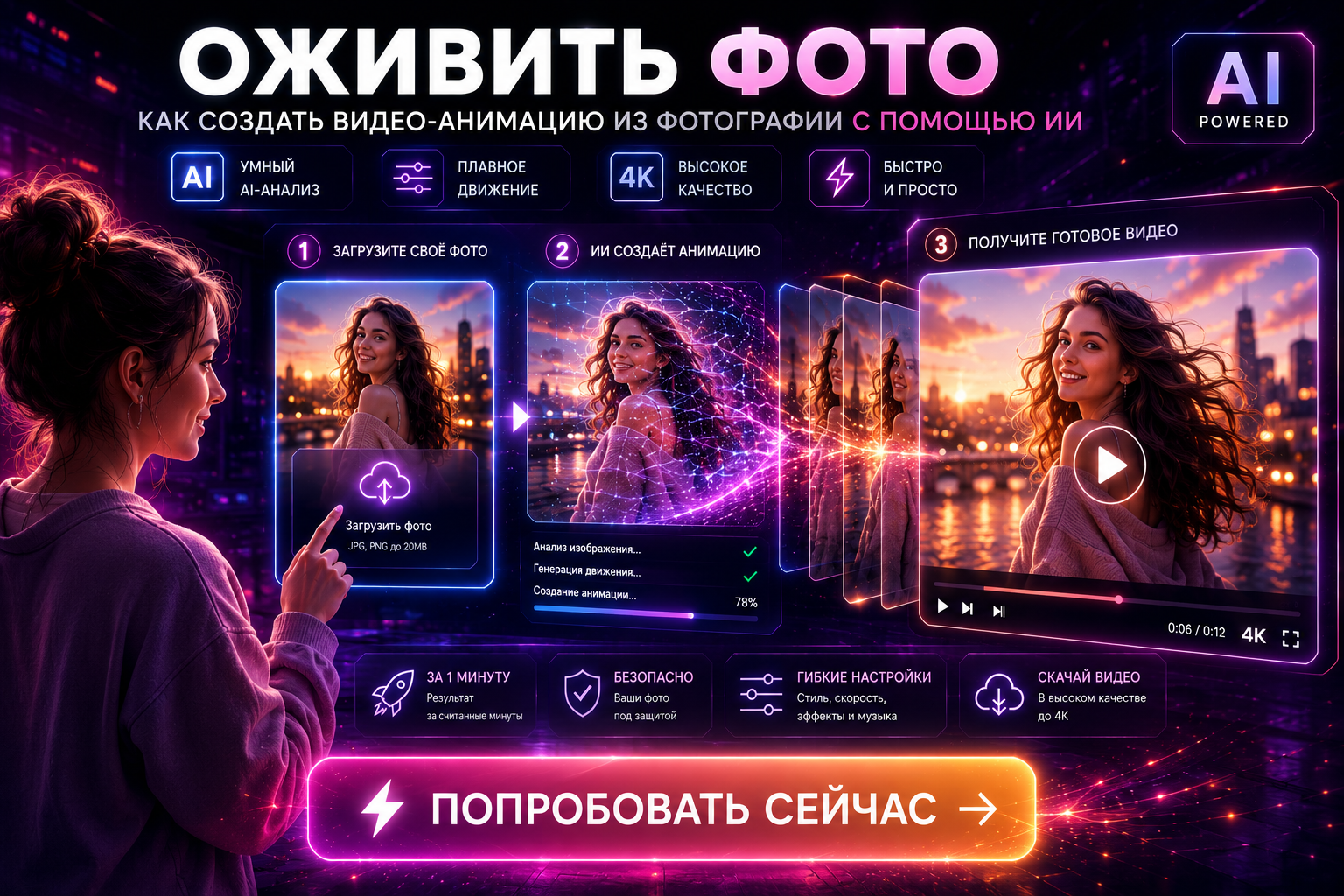 Оживить фото — как создать видео-анимацию из фотографии с помощью ИИ